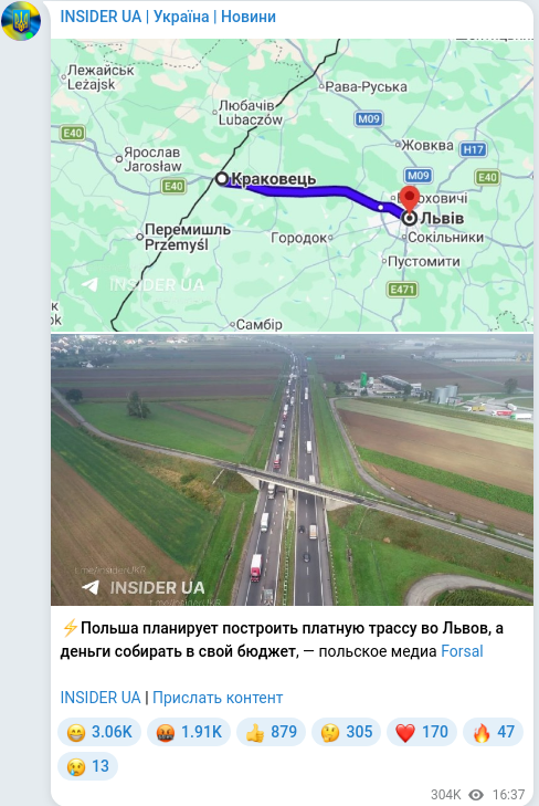 Telegram publication screenshot