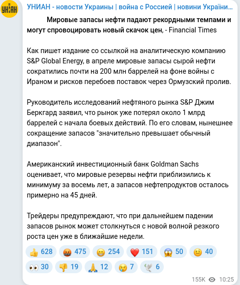 Скріншот Telegram-публікації