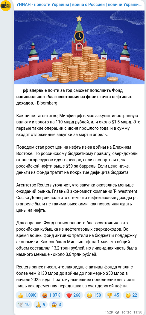 Скріншот Telegram-публікації