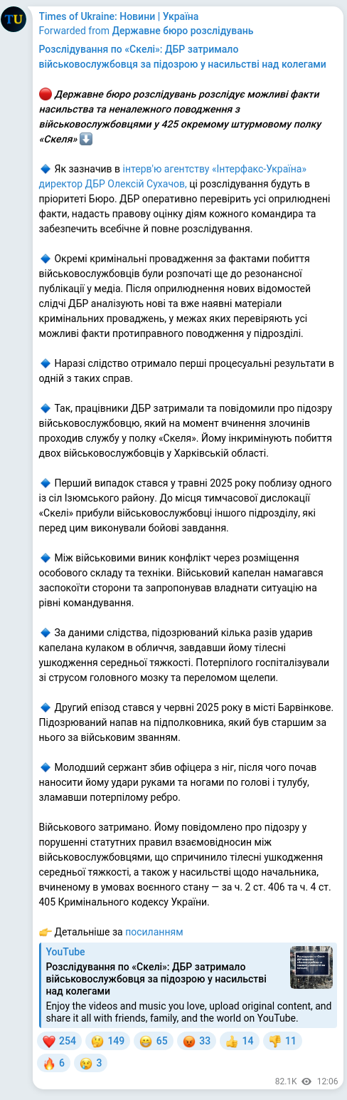 Скріншот Telegram-публікації