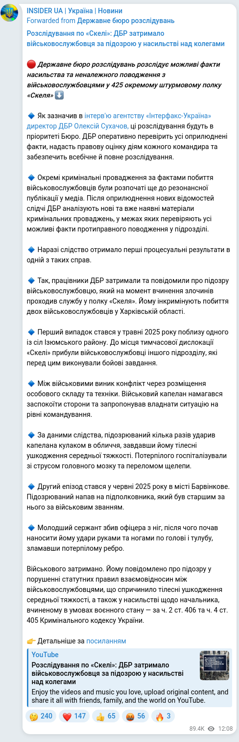 Скріншот Telegram-публікації