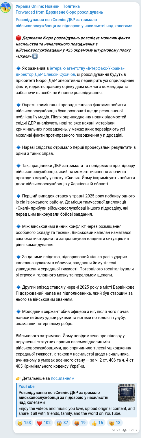Скріншот Telegram-публікації