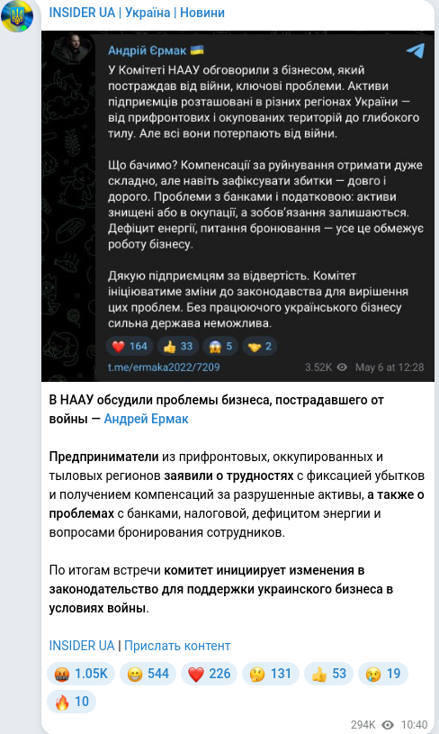 Telegram publication screenshot