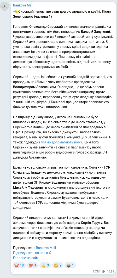 Скріншот Telegram-публікації