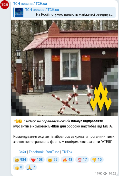 Скріншот Telegram-публікації