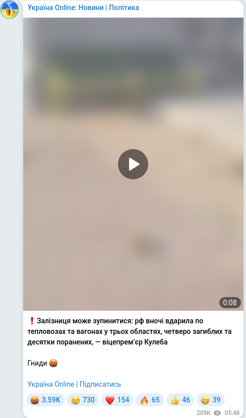 Telegram publication screenshot