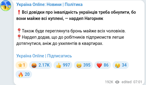 Telegram publication screenshot