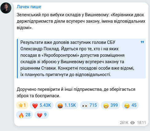 Скріншот Telegram-публікації