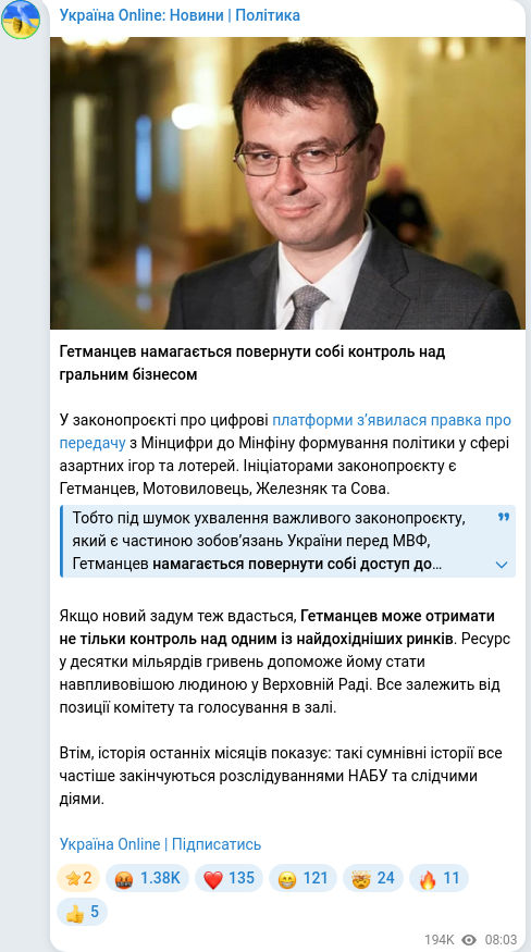 Telegram publication screenshot