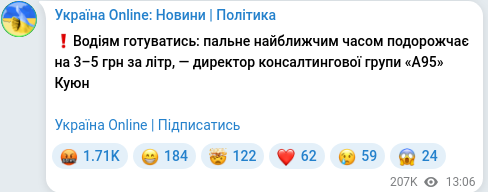 Скріншот Telegram-публікації