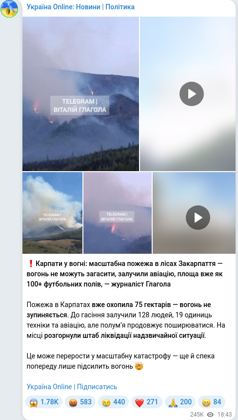 Скріншот Telegram-публікації
