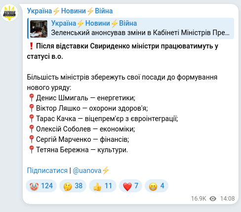 Скріншот Telegram-публікації