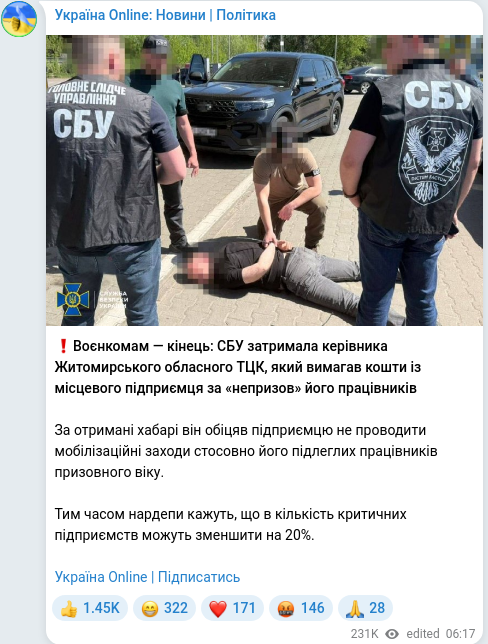 Telegram publication screenshot