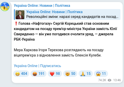 Скріншот Telegram-публікації