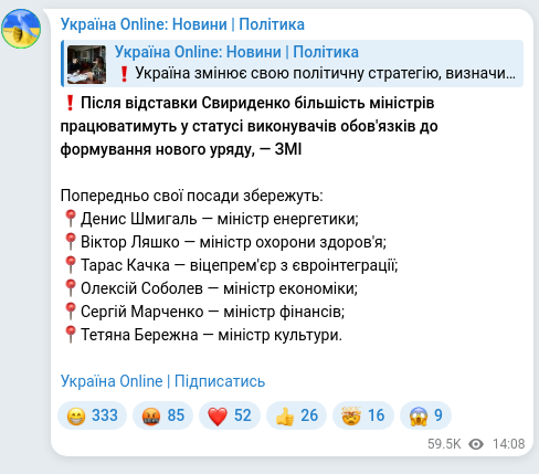 Скріншот Telegram-публікації