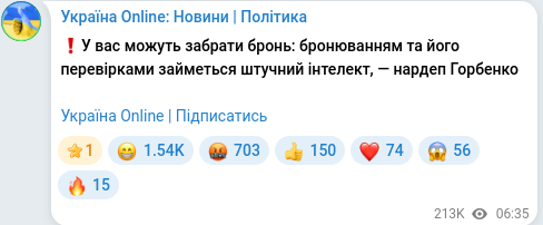 Скріншот Telegram-публікації