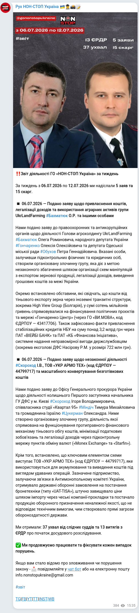Скріншот Telegram-публікації