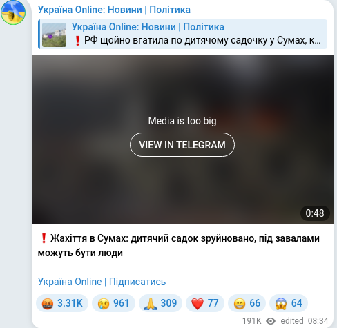 Telegram publication screenshot