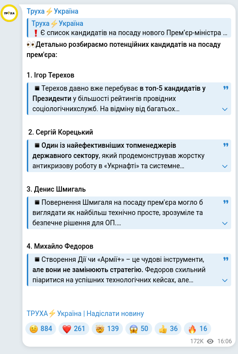 Скріншот Telegram-публікації