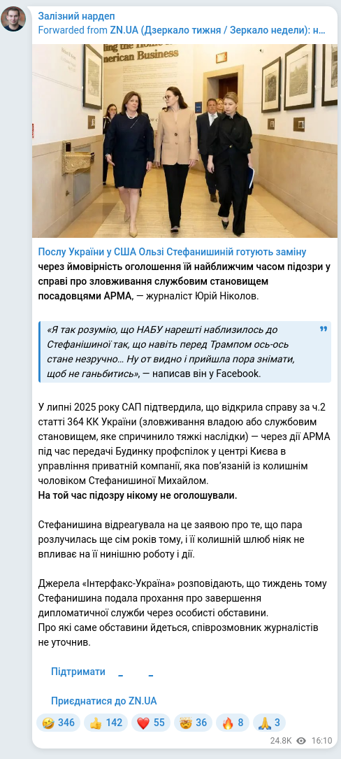 Скріншот Telegram-публікації