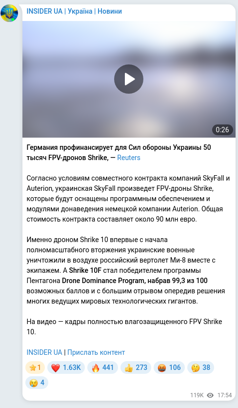 Скріншот Telegram-публікації
