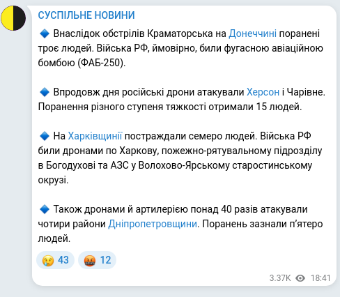 Скріншот Telegram-публікації