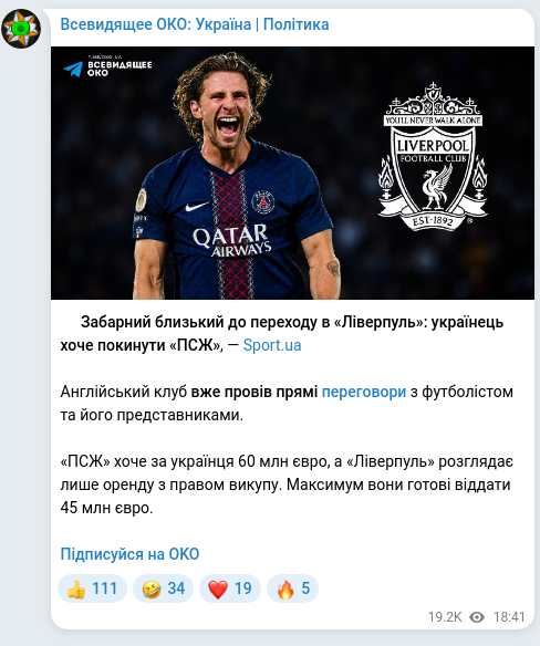 Скріншот Telegram-публікації