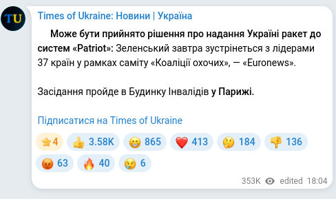 Скріншот Telegram-публікації