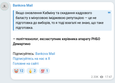 Скріншот Telegram-публікації