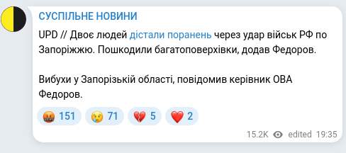 Скріншот Telegram-публікації