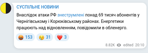 Скріншот Telegram-публікації