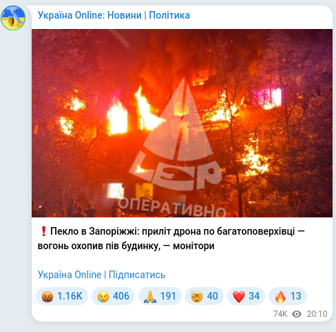 Скріншот Telegram-публікації