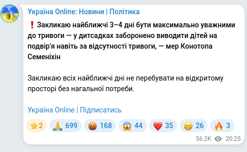 Скріншот Telegram-публікації