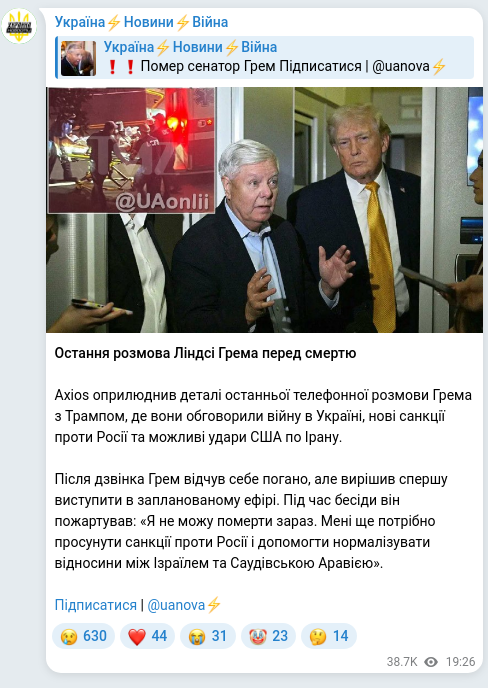 Скріншот Telegram-публікації