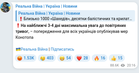 Скріншот Telegram-публікації