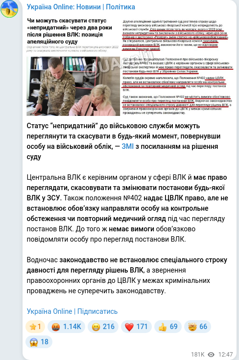 Скріншот Telegram-публікації