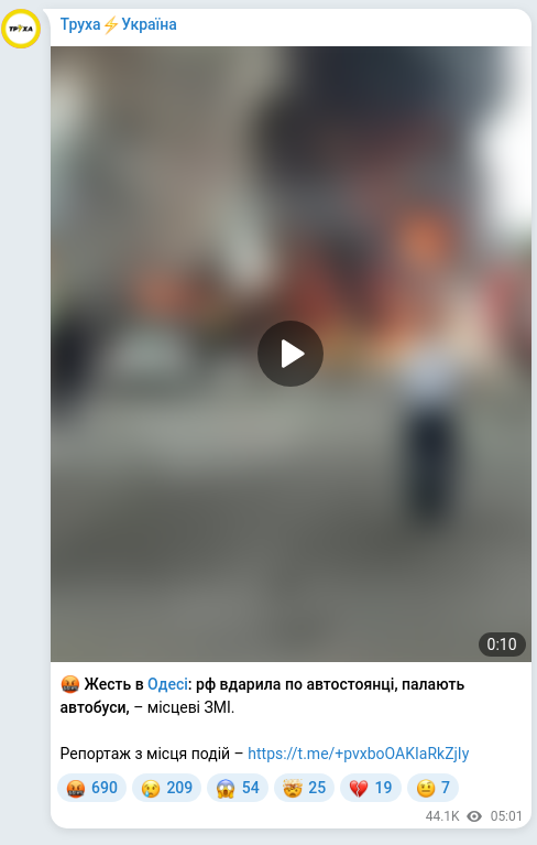 Скріншот Telegram-публікації