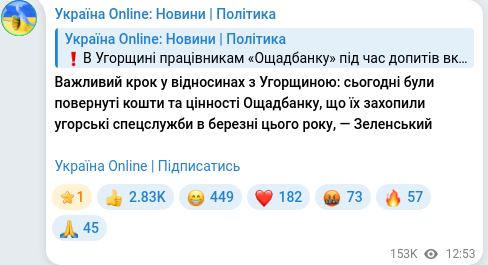 Скріншот Telegram-публікації