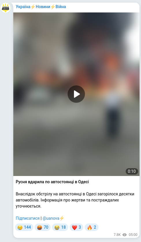 Скріншот Telegram-публікації