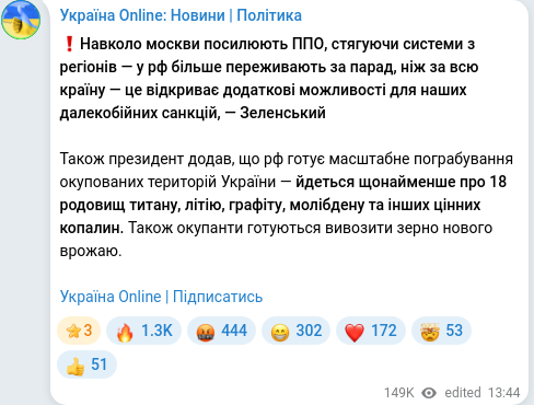 Скріншот Telegram-публікації