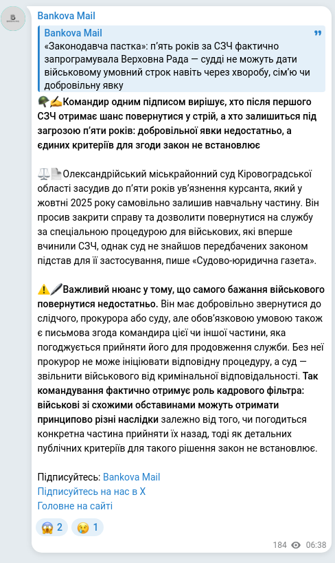 Скріншот Telegram-публікації
