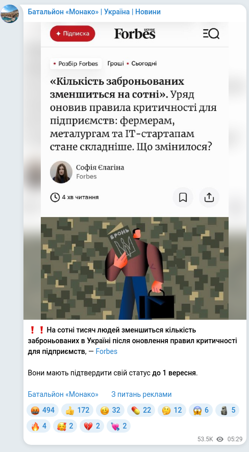 Telegram publication screenshot