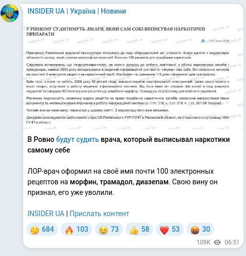 Скріншот Telegram-публікації