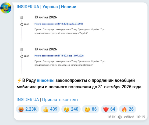 Скріншот Telegram-публікації