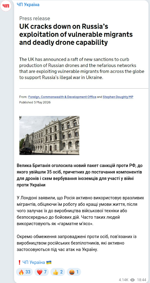 Telegram publication screenshot