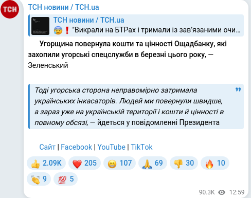 Telegram publication screenshot