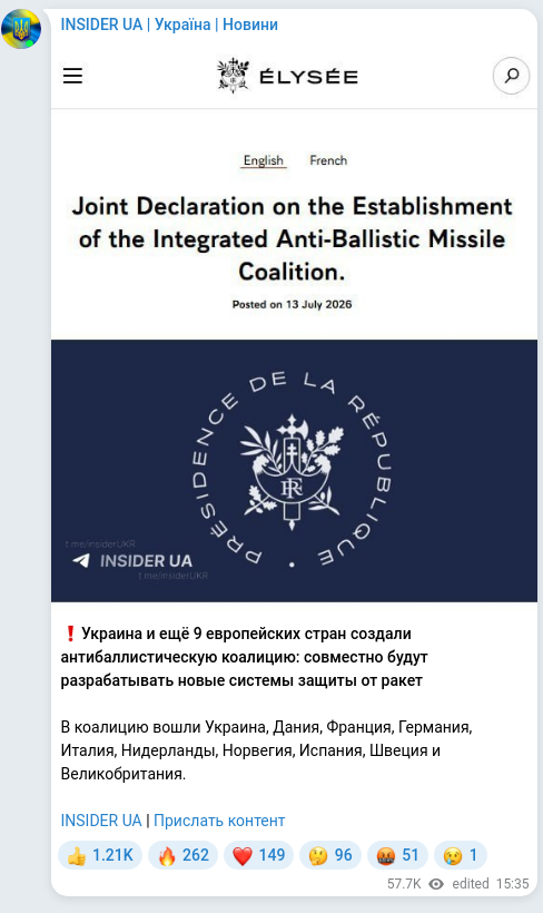 Скріншот Telegram-публікації
