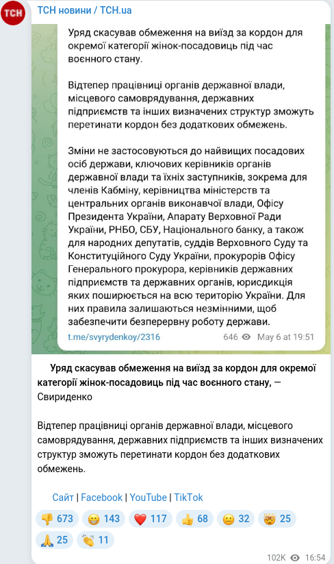 Telegram publication screenshot