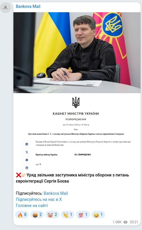 Скріншот Telegram-публікації