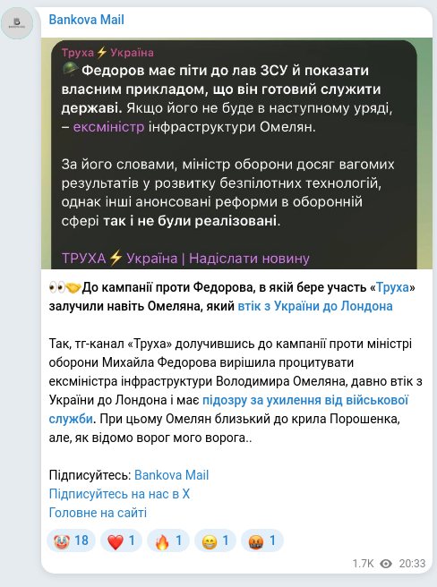 Скріншот Telegram-публікації